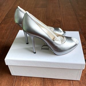 Dior Silver Peep toe Heels Sz 37.5